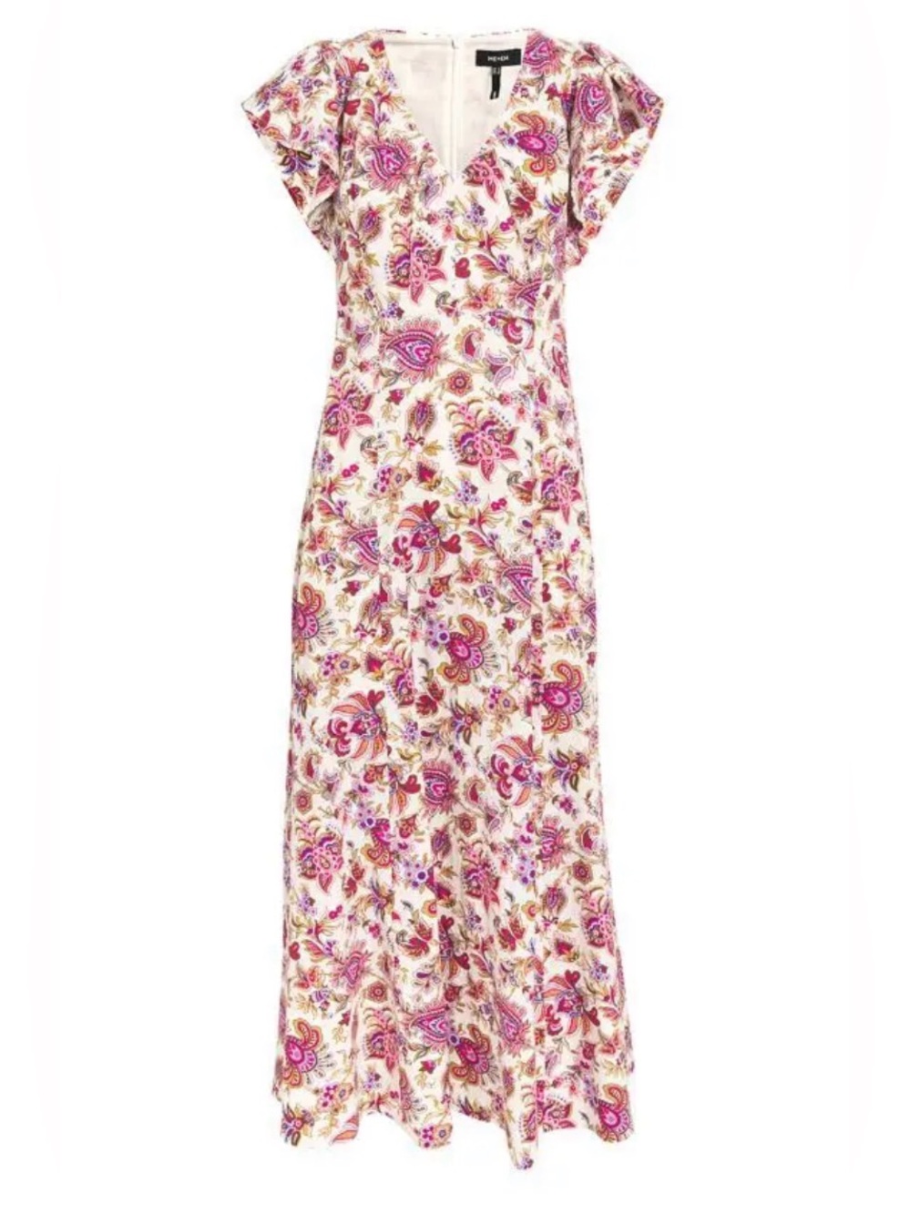 Me+Em Paisley Floral V-Neck Maxi Dress — Pink on White